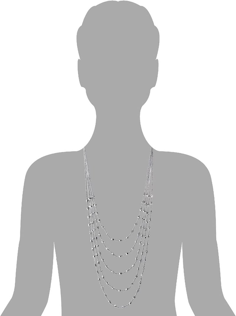 COOLSTEELANDBEYOND Oval Beads Statement Necklace Multi-Strand Long Chains with Crystal Charm Pendant - Image 2